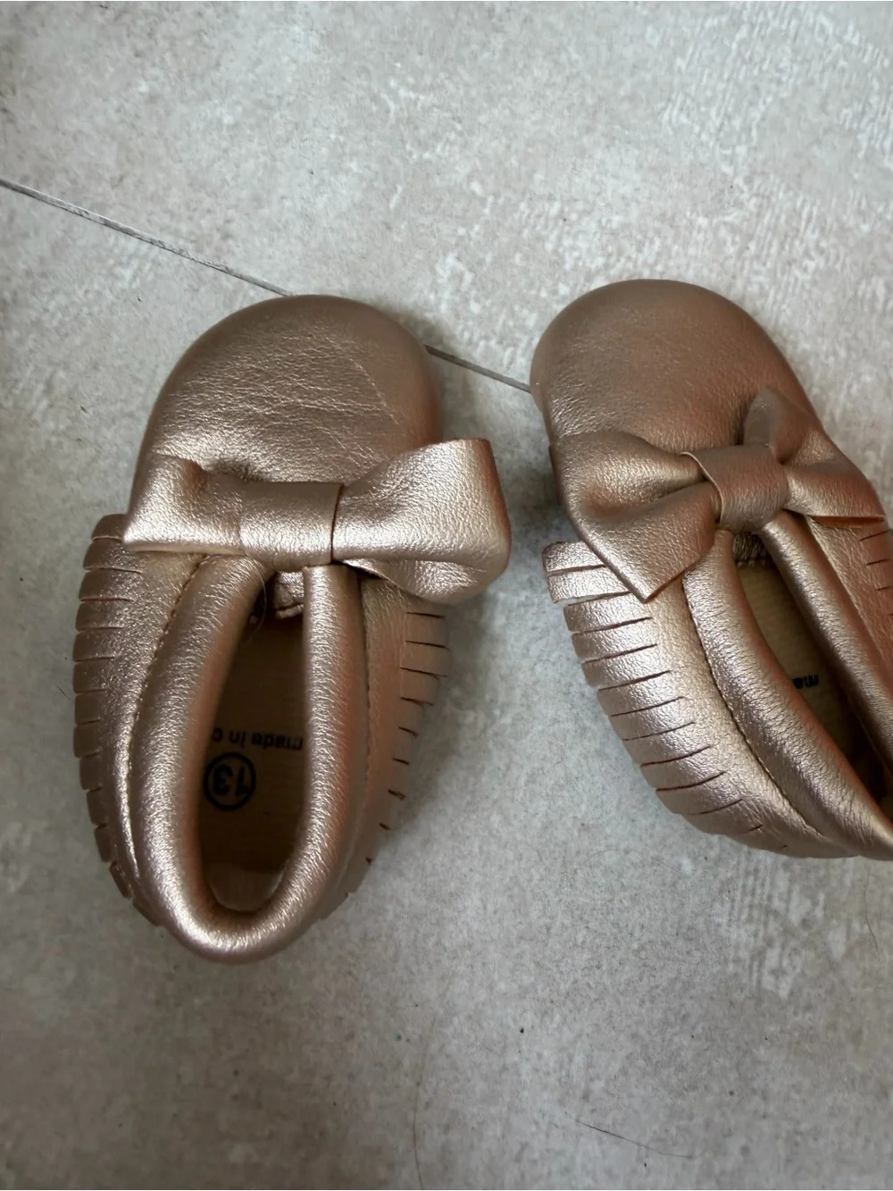Kids Metallic Rose Gold Bow Moccasins